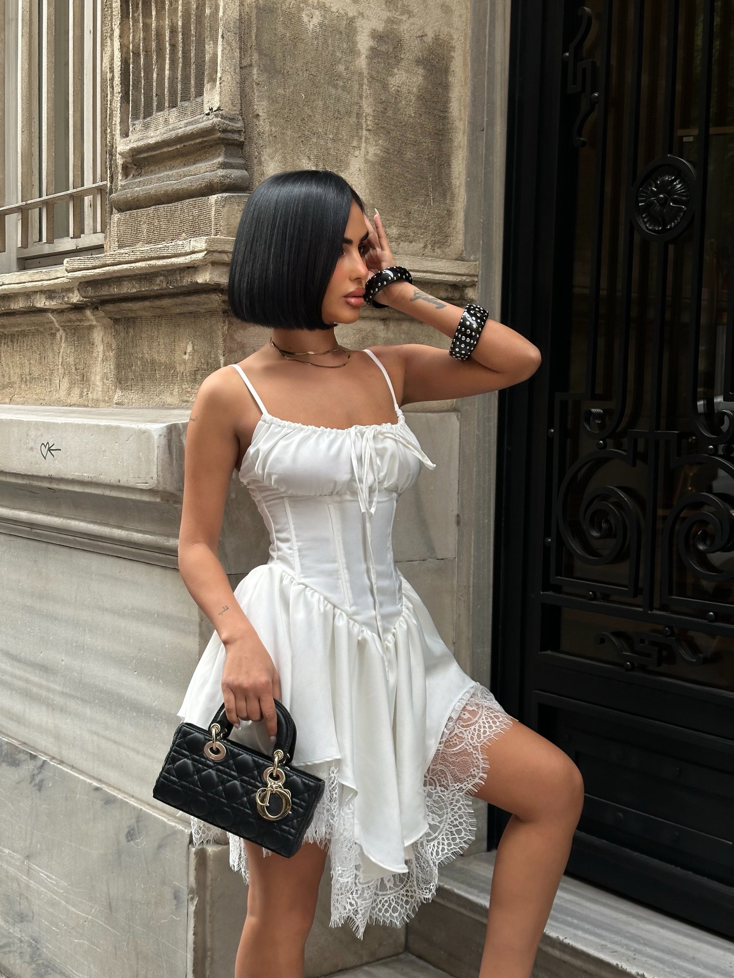 Romantic Corset Mini Dress Asym Lace 1266