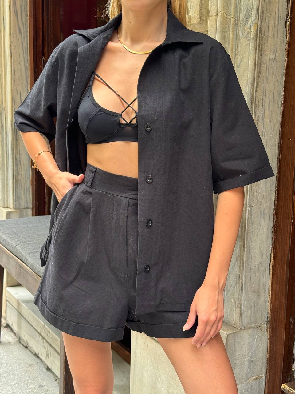 Relaxed Effortless Linen Shirt and Shorts Set – 1109