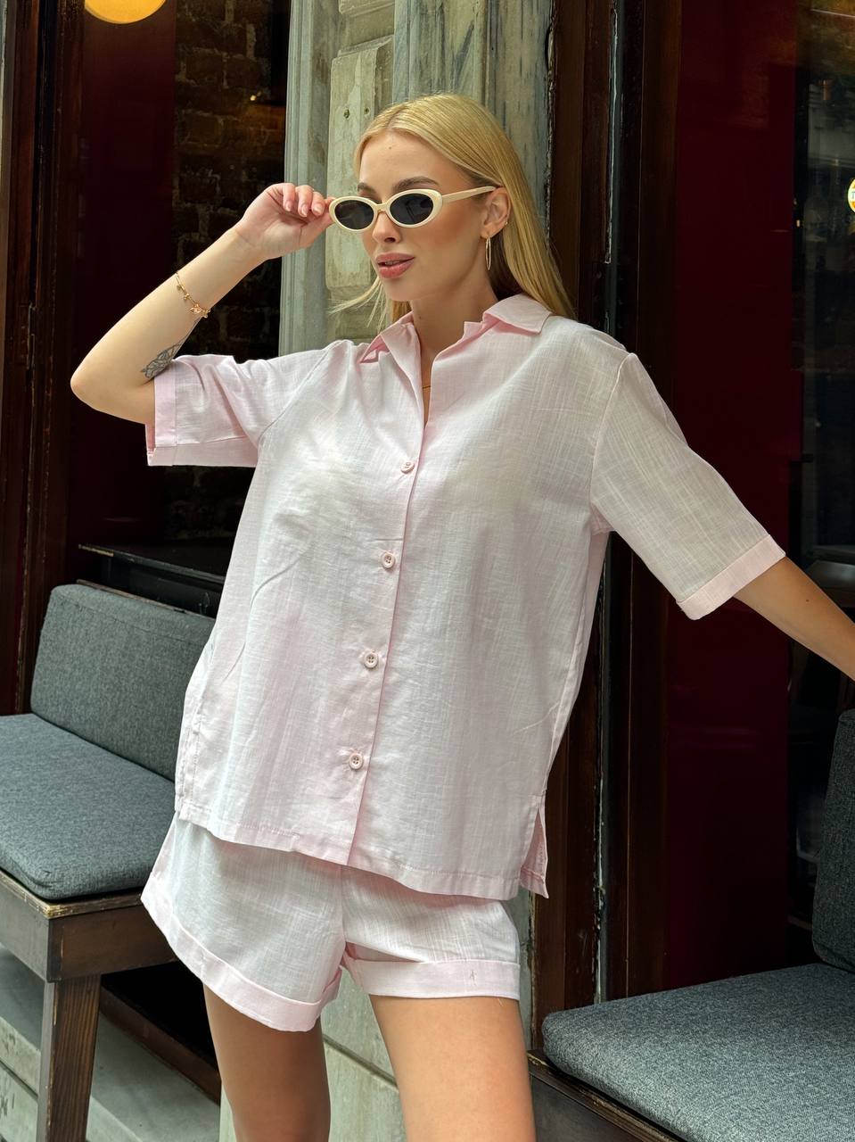 Relaxed Effortless Linen Shirt and Shorts Set – 1109