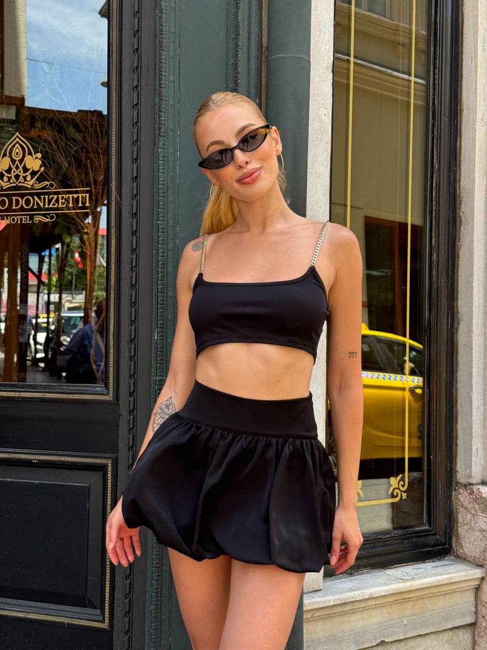 Sleek Satin Corset Top with Mini Skirt – 1108