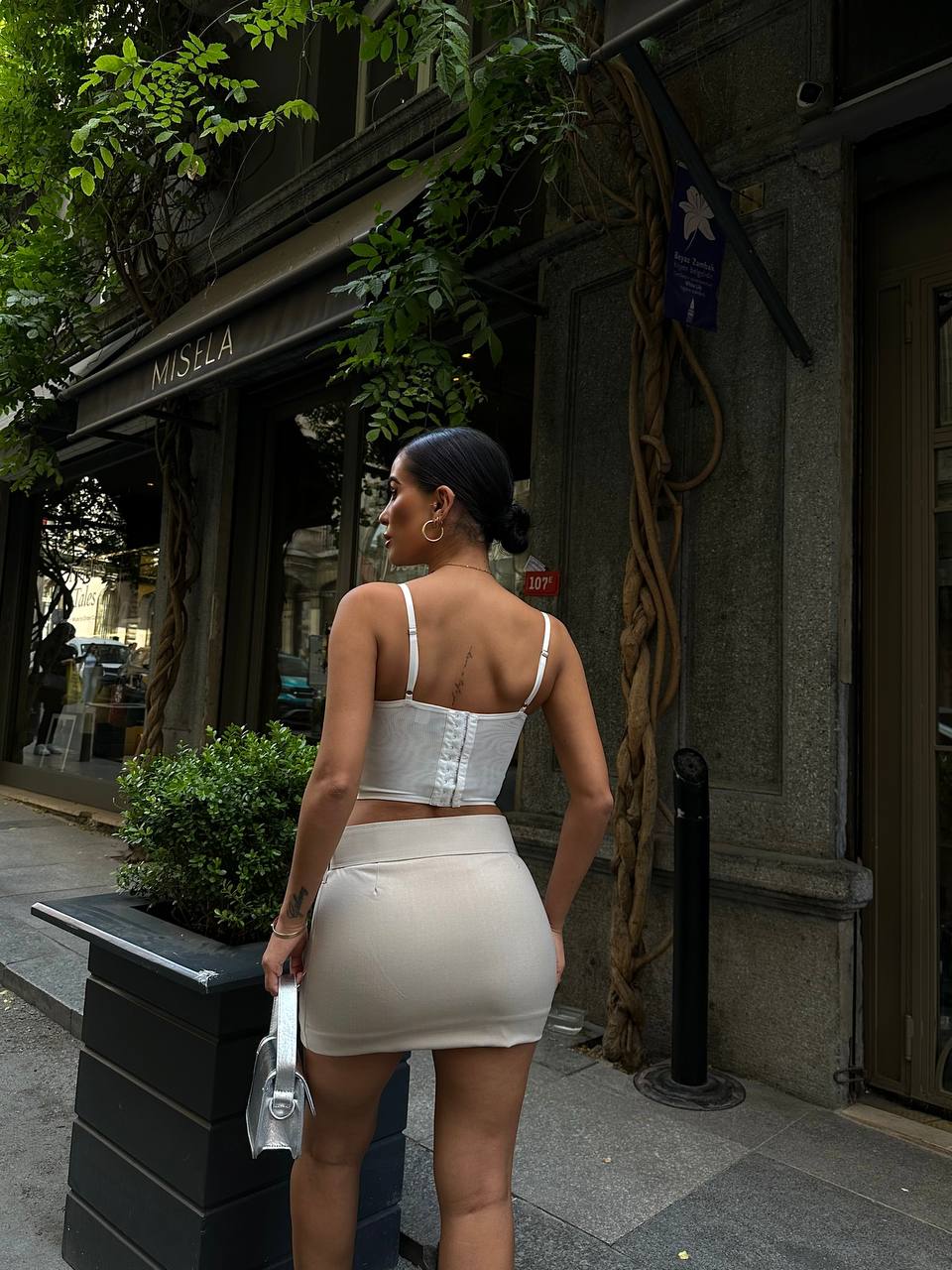 Sleek Satin Corset Top with Mini Skirt – 1107