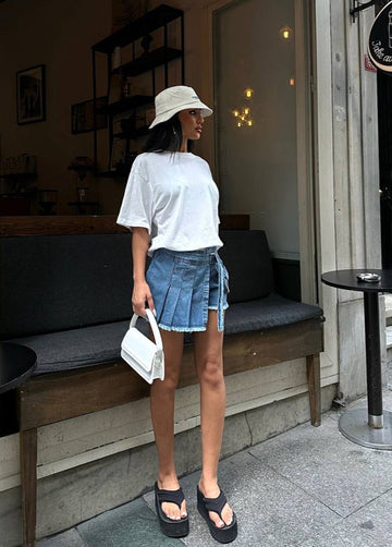 Urban Edge Pleated Denim Skort – 1096