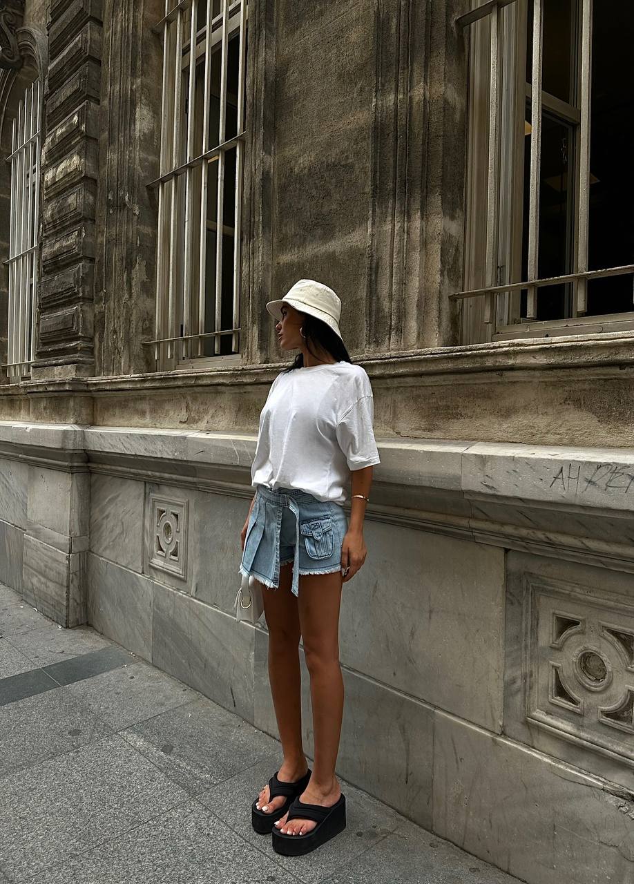 Urban Edge Pleated Denim Skort – 1096