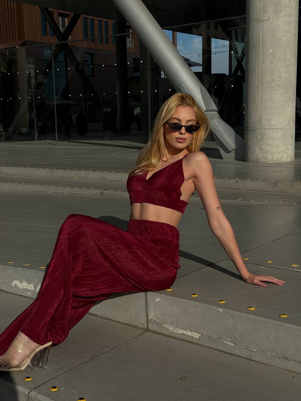 Lime Pleated Lounge Set – 1097