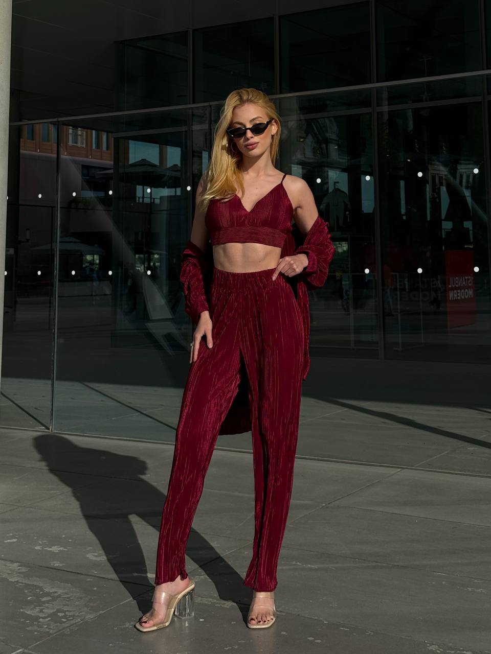 Lime Pleated Lounge Set – 1097