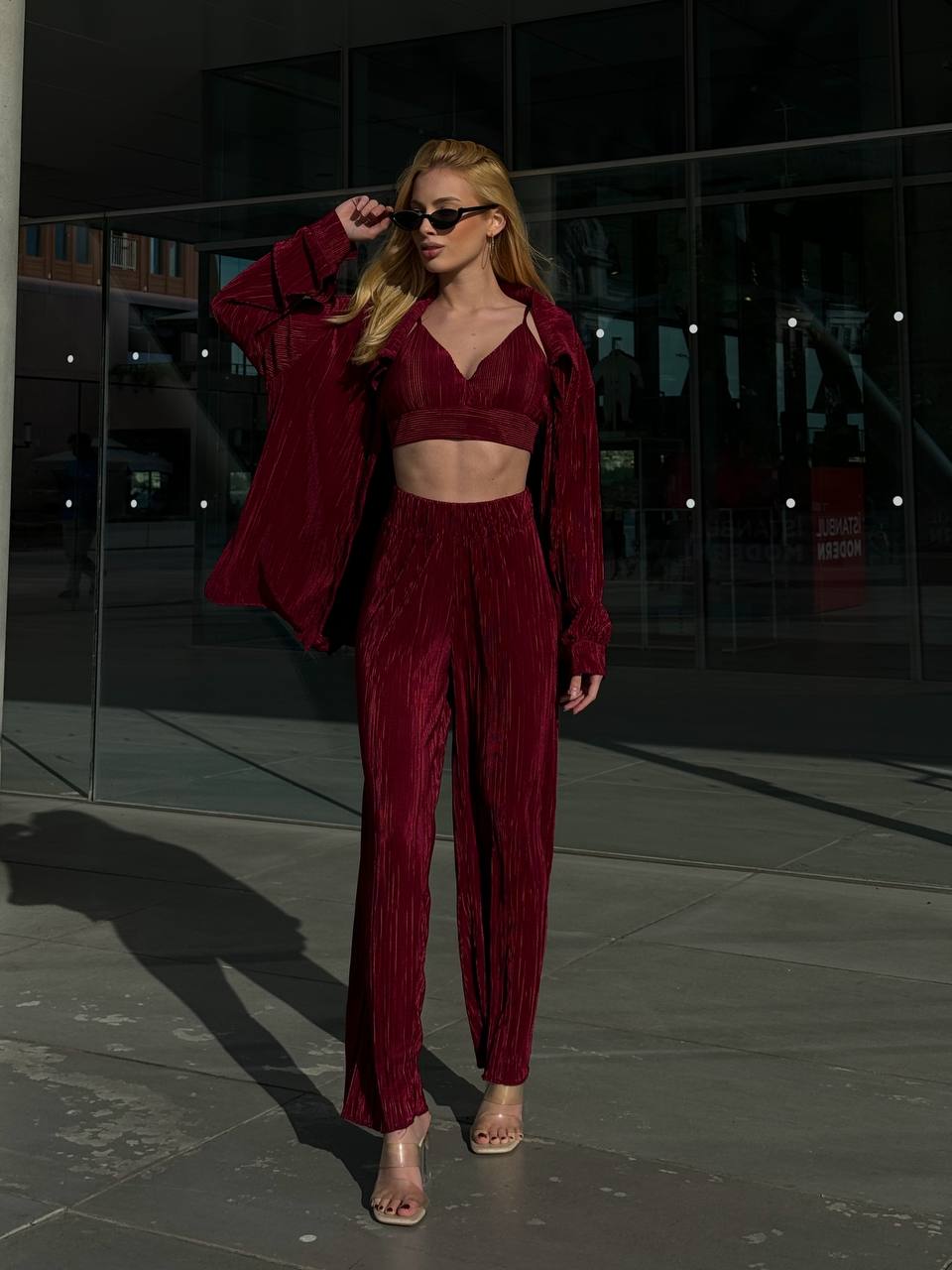 Lime Pleated Lounge Set – 1097