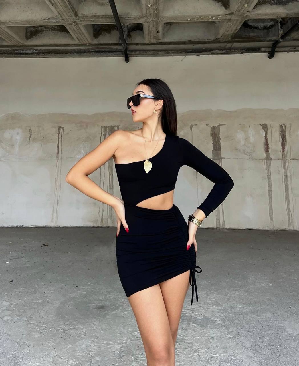 The Noir Luxe Asymmetrical Mini Dress Set - 1019