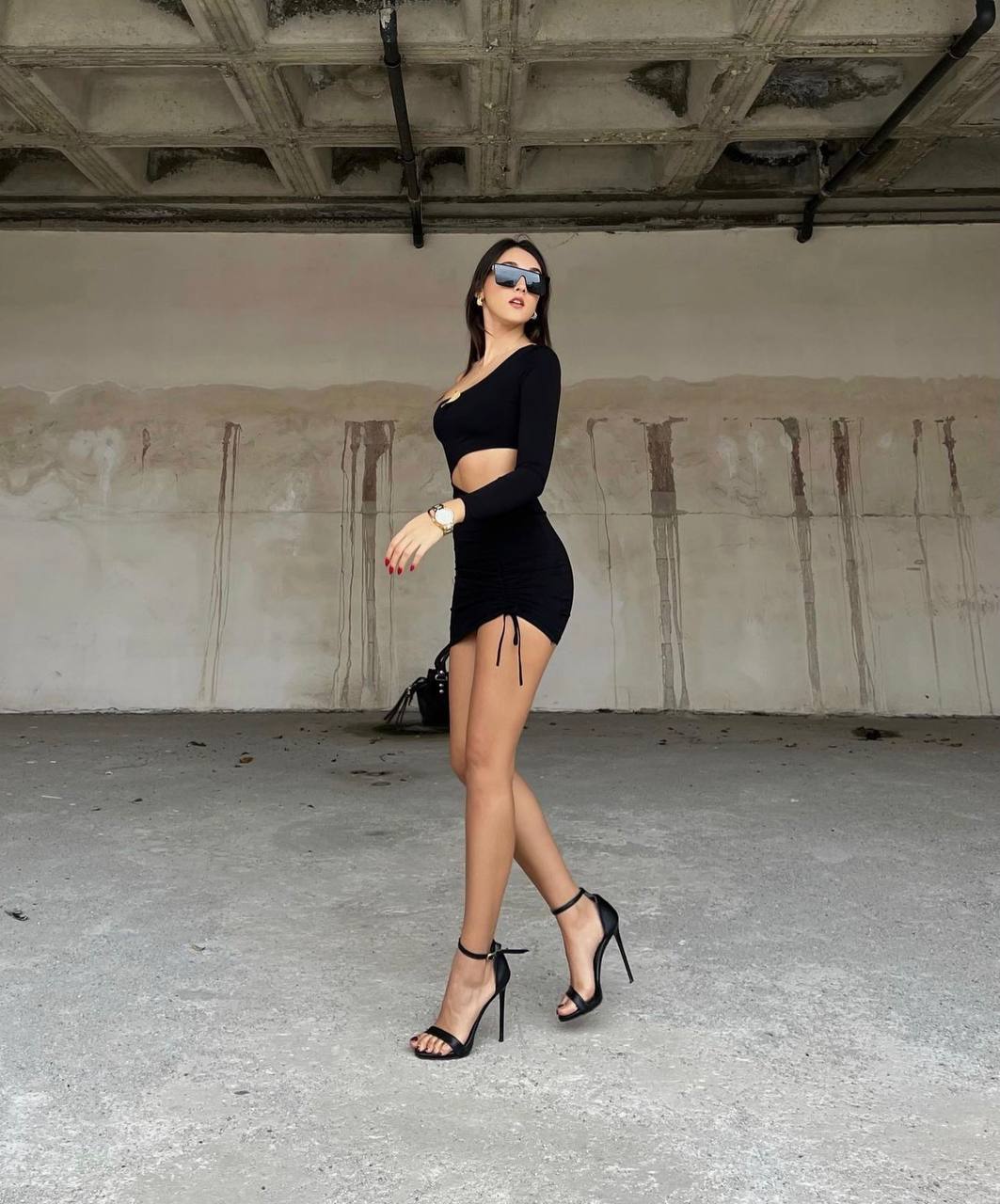 The Noir Luxe Asymmetrical Mini Dress Set - 1019