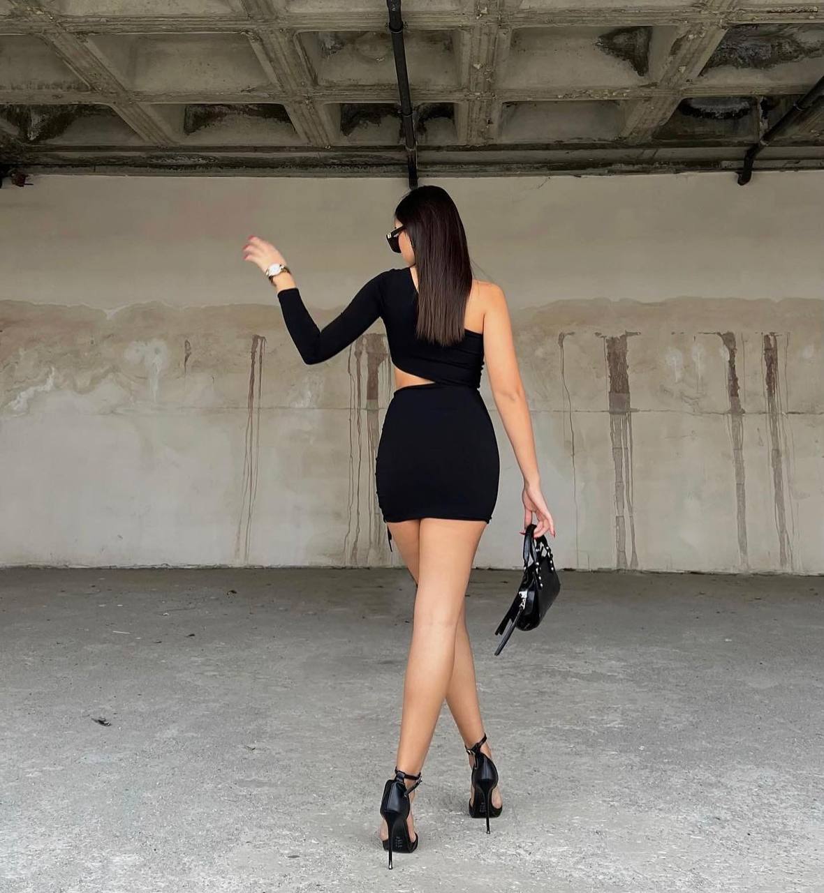 The Noir Luxe Asymmetrical Mini Dress Set - 1019