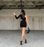 The Noir Luxe Asymmetrical Mini Dress Set - 1019