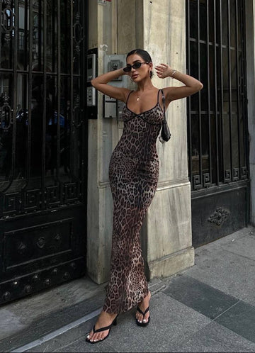 The Wild Elegance Leopard Print Maxi Dress – 1093