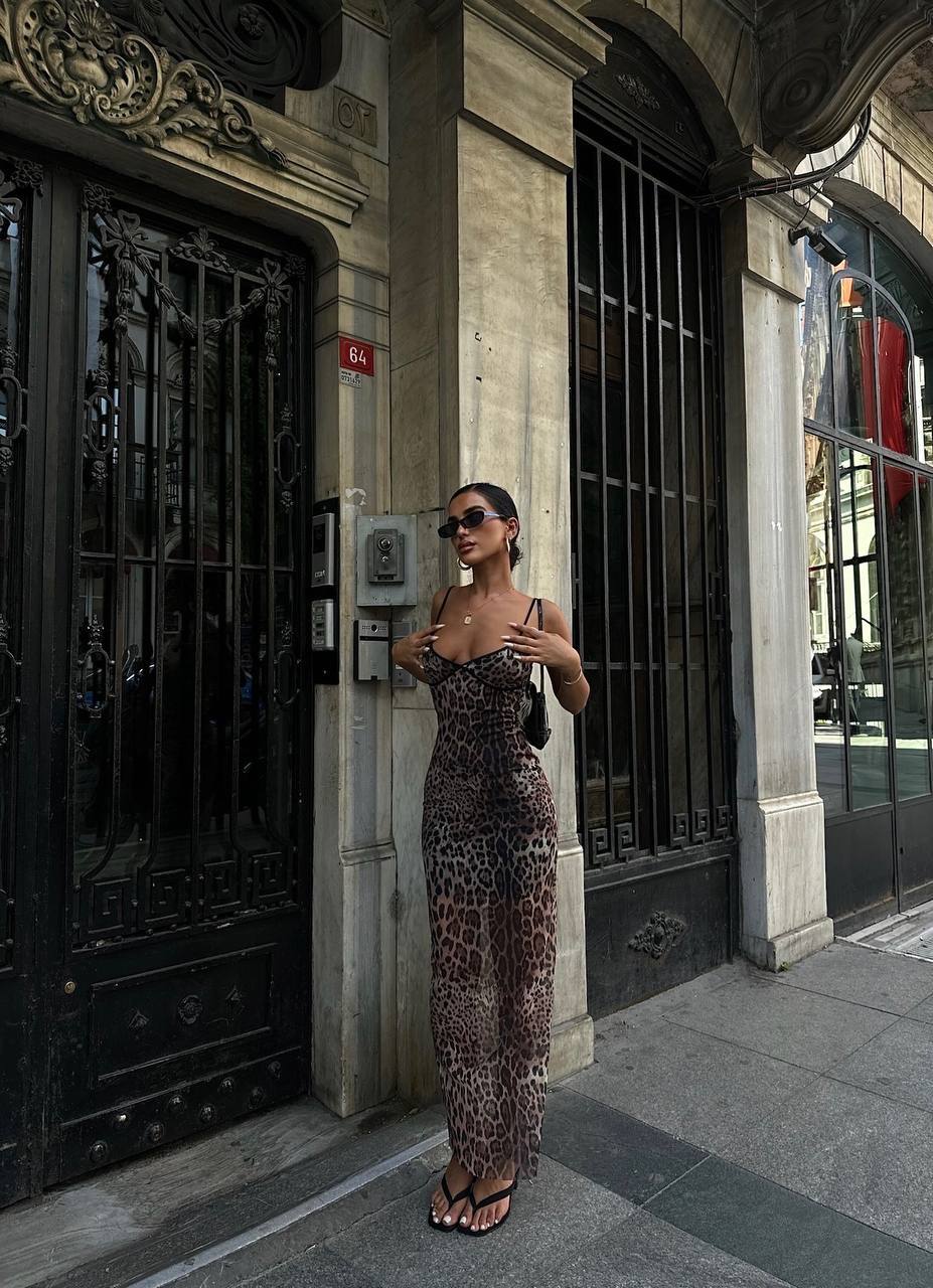 The Wild Elegance Leopard Print Maxi Dress – 1093