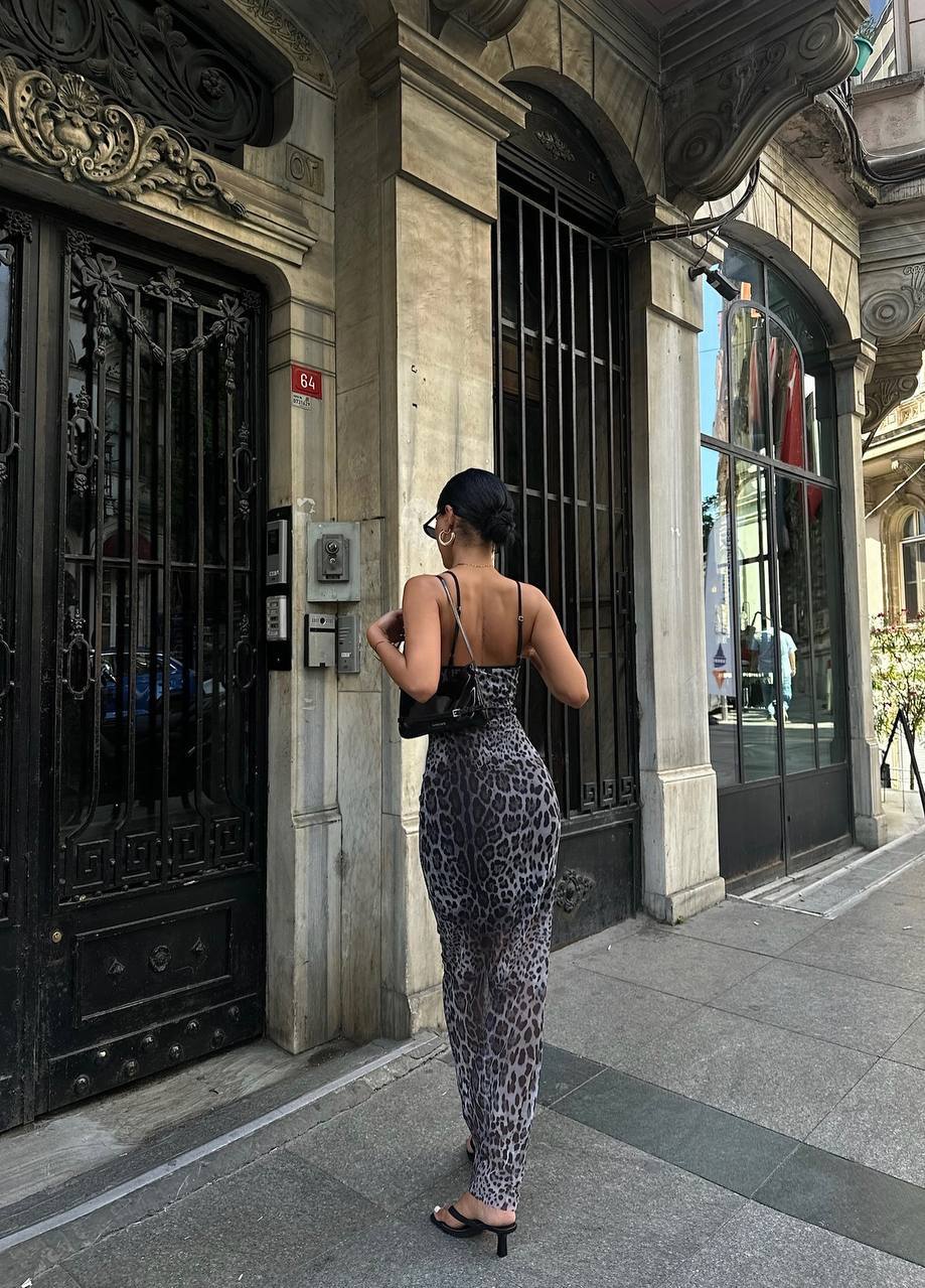 The Wild Elegance Leopard Print Maxi Dress – 1093