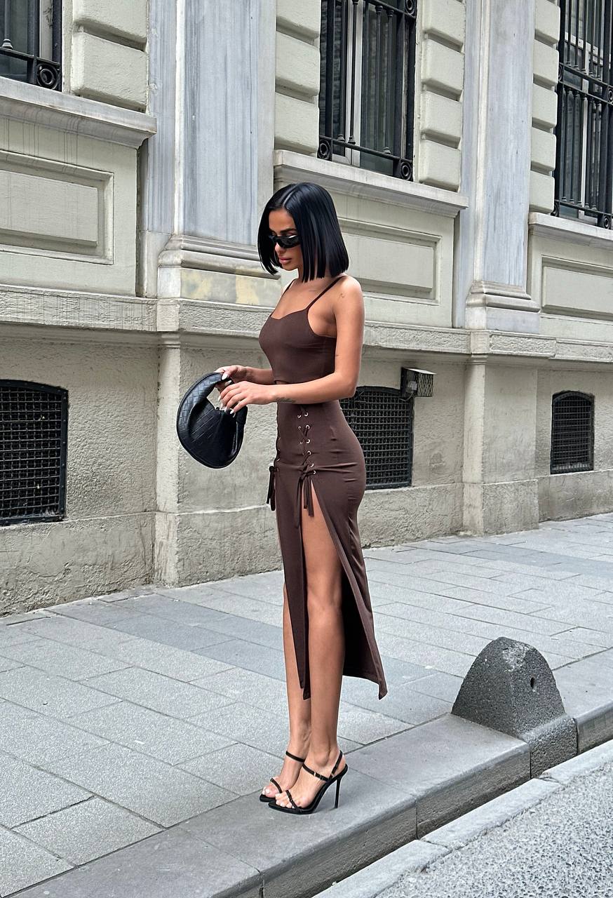 The Vixen Lace-Up Slit Maxi Dress Fierce Allure - 1186