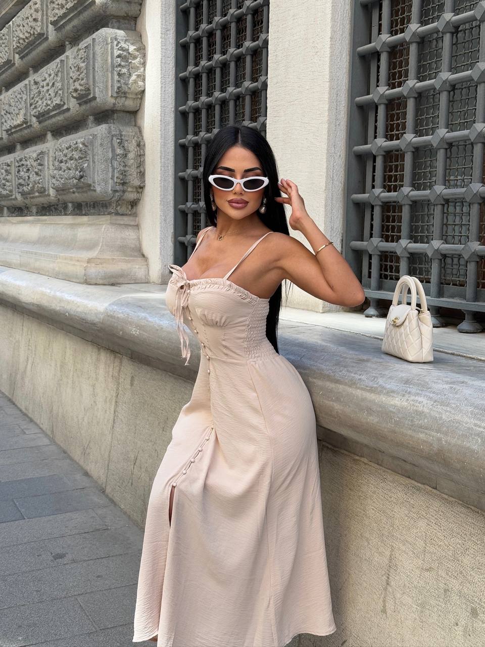 The Riviera Charm Lace-Up Midi Dress Summer Romance - 1202