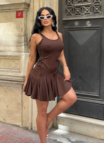 The Sienna Lace-Up Skater Mini Dress – 1208