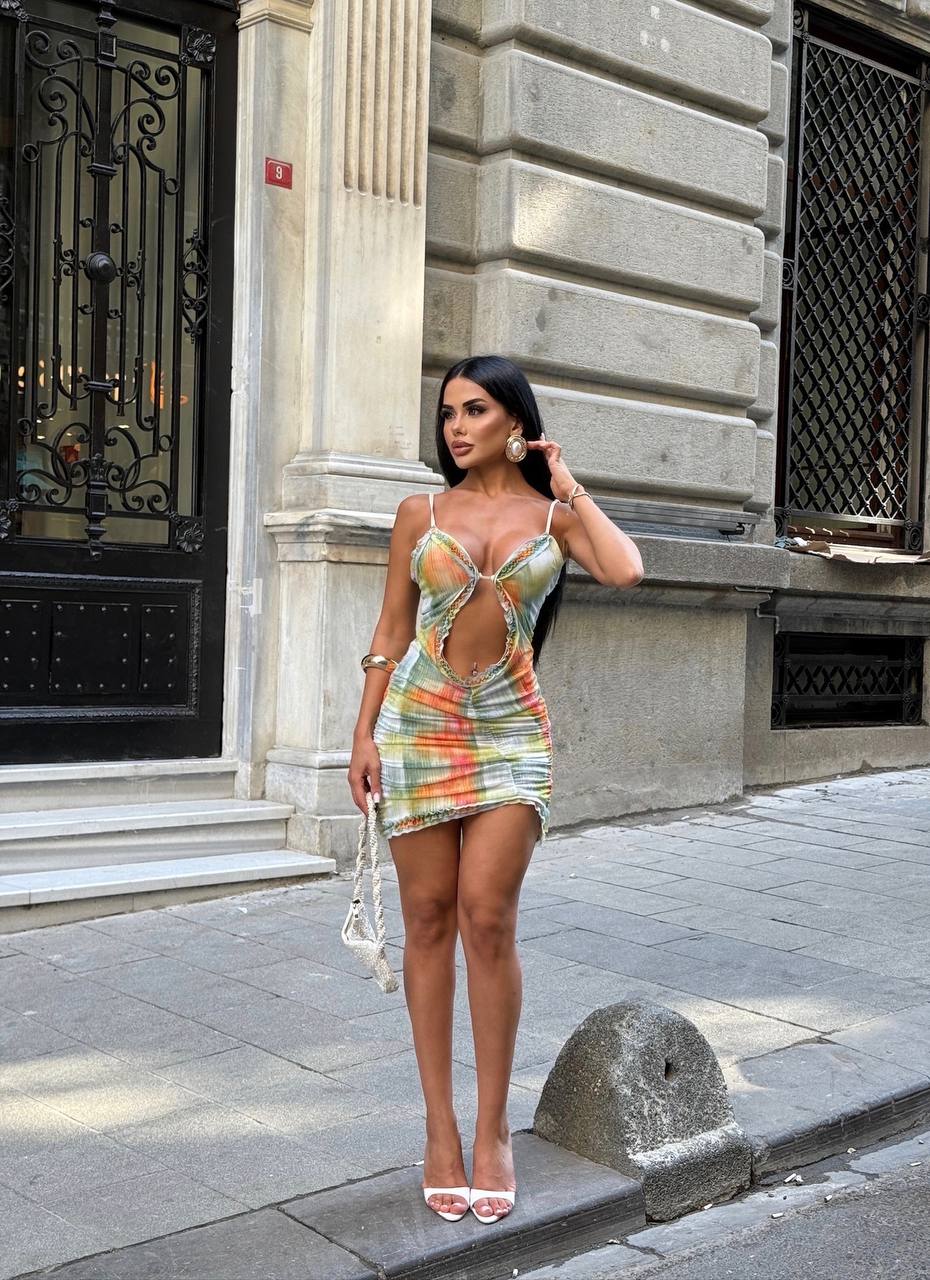 The Havana Cut-Out Ruffle Mini Dress Sunset Glow - 1229