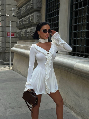 The Ruffled Charm Long Sleeve Mini Dress - 1241