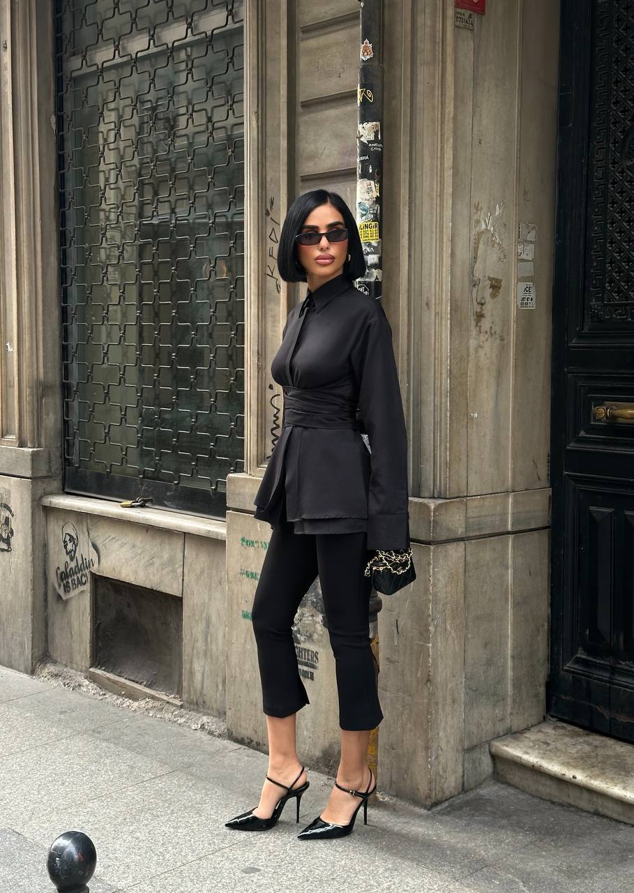 Sculpted Elegance Longline Shirt Dress Wrap Waist 1267