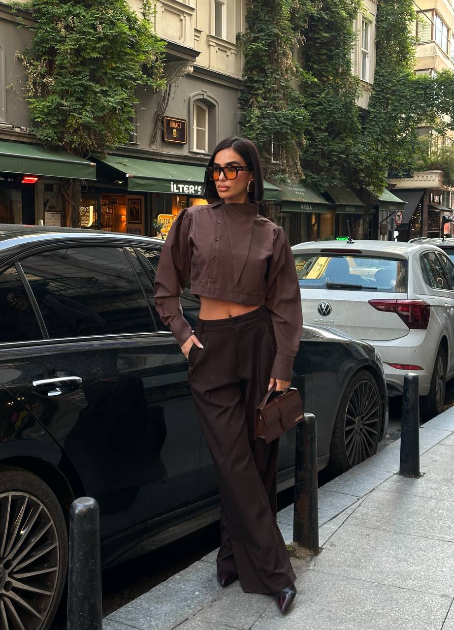 Urban Edge Cropped Blouse Structured Asymmetric Panel 1279