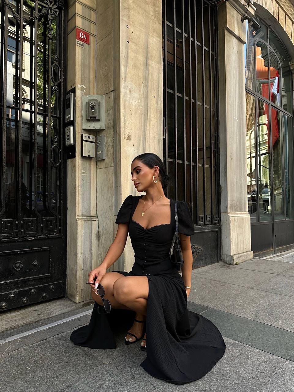 The Noir Elegance Slit Midi Dress - 1092