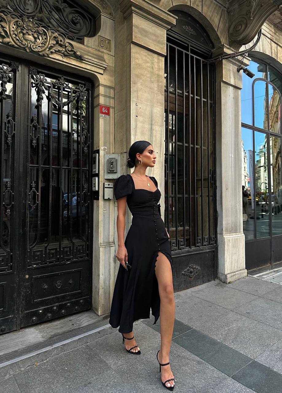 The Noir Elegance Slit Midi Dress - 1092