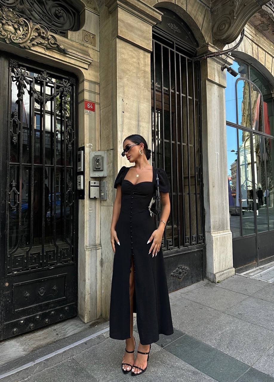 The Noir Elegance Slit Midi Dress - 1092