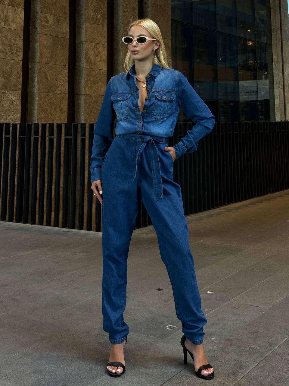 The Classic Denim Belted Jumpsuit – 1091