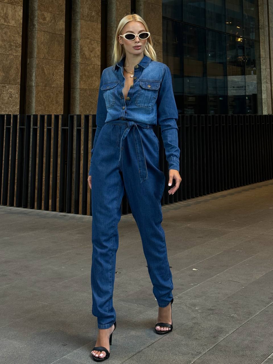 The Classic Denim Belted Jumpsuit – 1091