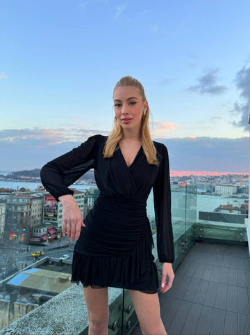 The Enchanted Elegance Ruffle Mini Dress- 1090