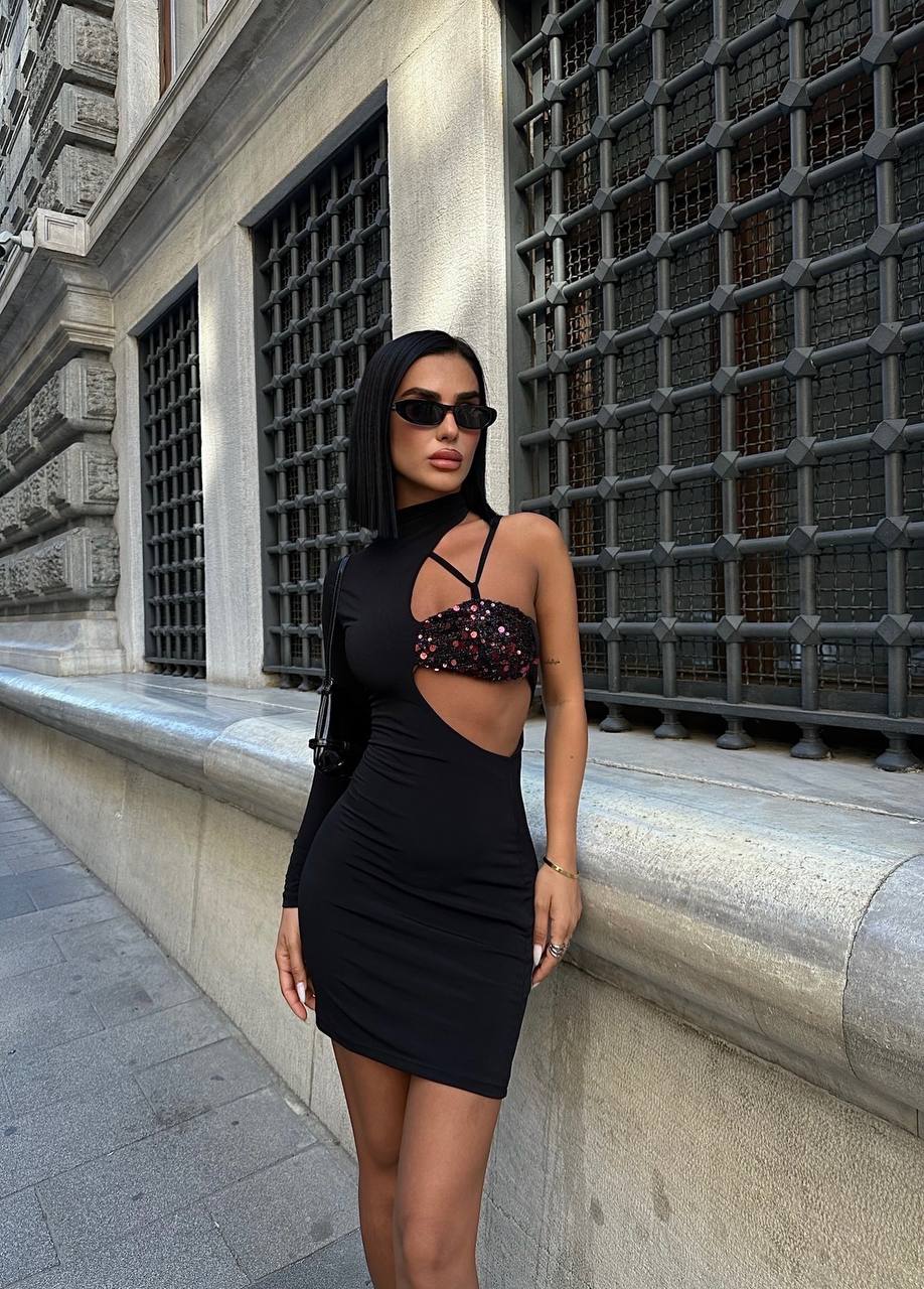 The Luxe Asymmetrical Sequin Mini Dress – 1088