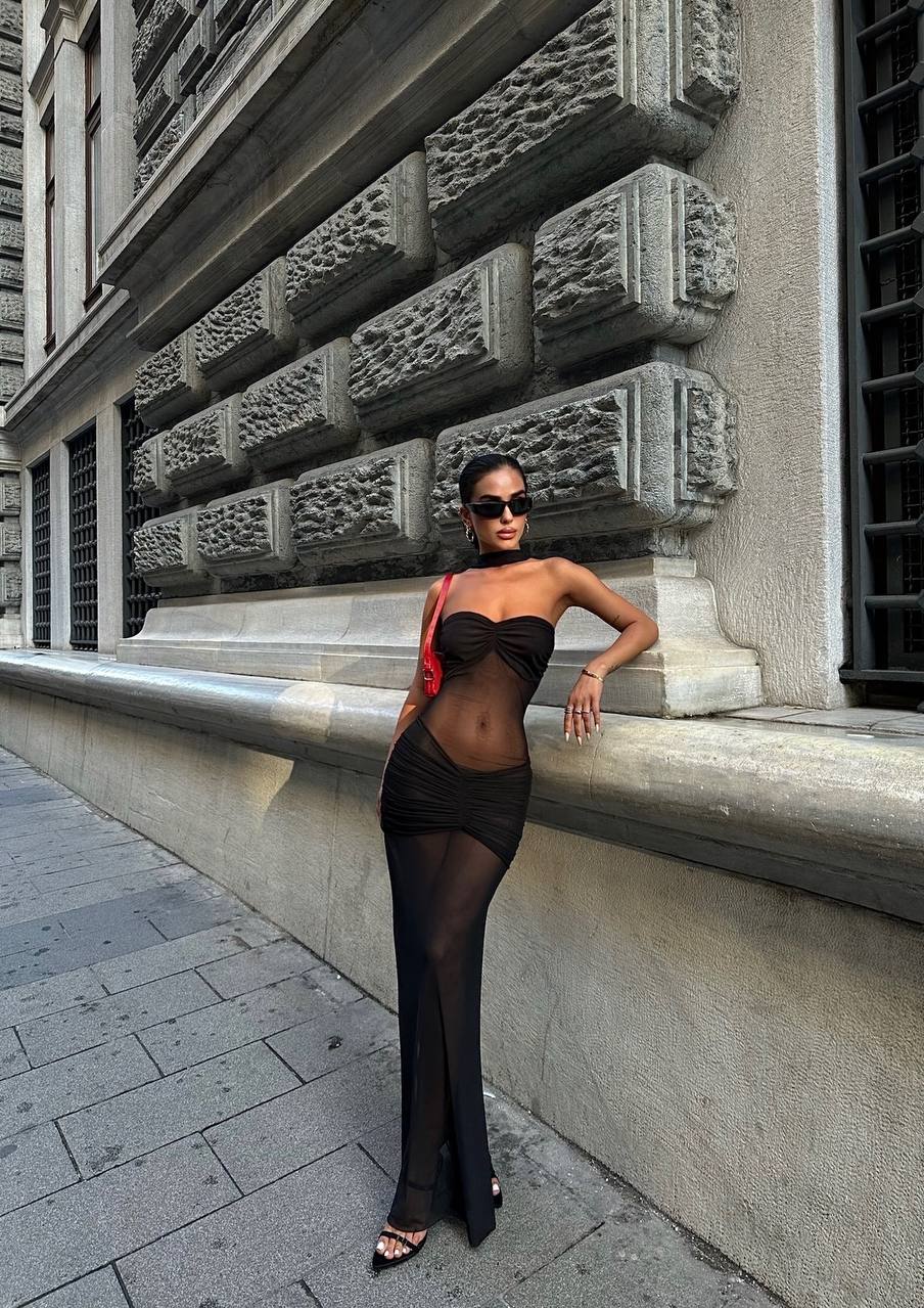 The Noir Sheer Mesh Maxi Dress – 1086