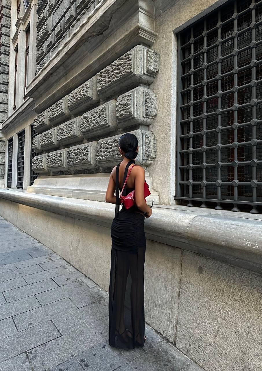 The Noir Sheer Mesh Maxi Dress – 1086