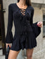 The Noir Ruffle Lace-Up Mini Dress – 1065