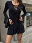 The Noir Ruffle Lace-Up Mini Dress – 1065