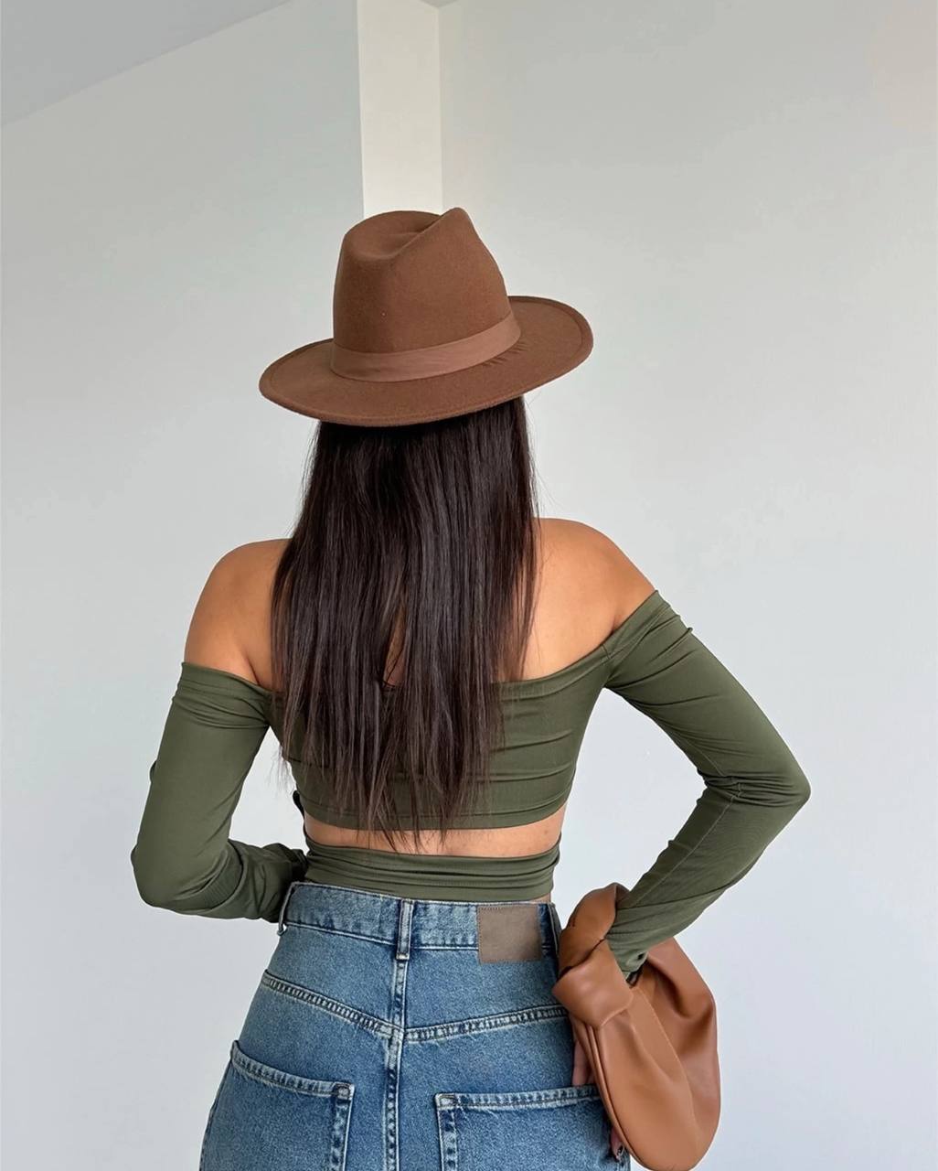 The Elegance Off-Shoulder Long Sleeve Crop Top - 1063