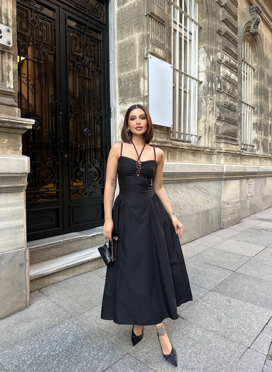 The Lace-Up Elegance Midi Dress - 1163