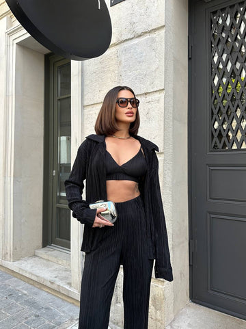 The Noir & Merlot Pleated Lounge Set 3-Piece Co-ord - 1198