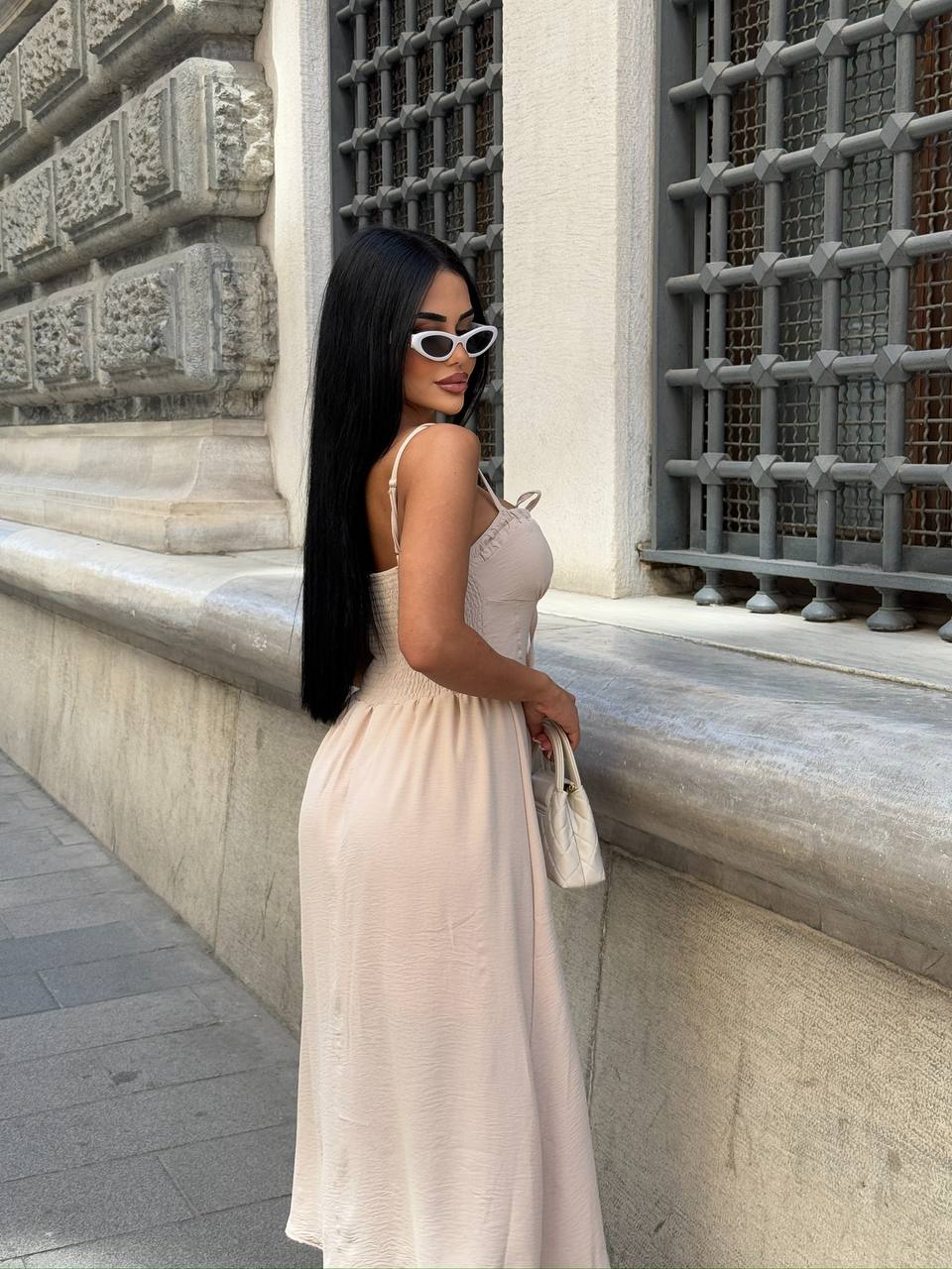 The Riviera Charm Lace-Up Midi Dress Summer Romance - 1202