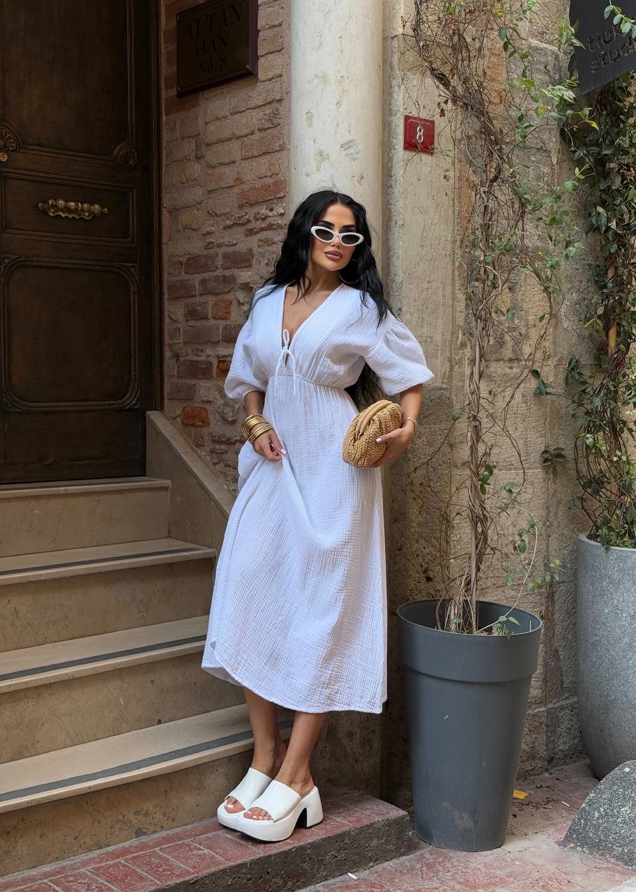 The Riviera Puff-Sleeve Midi Dress – 1206