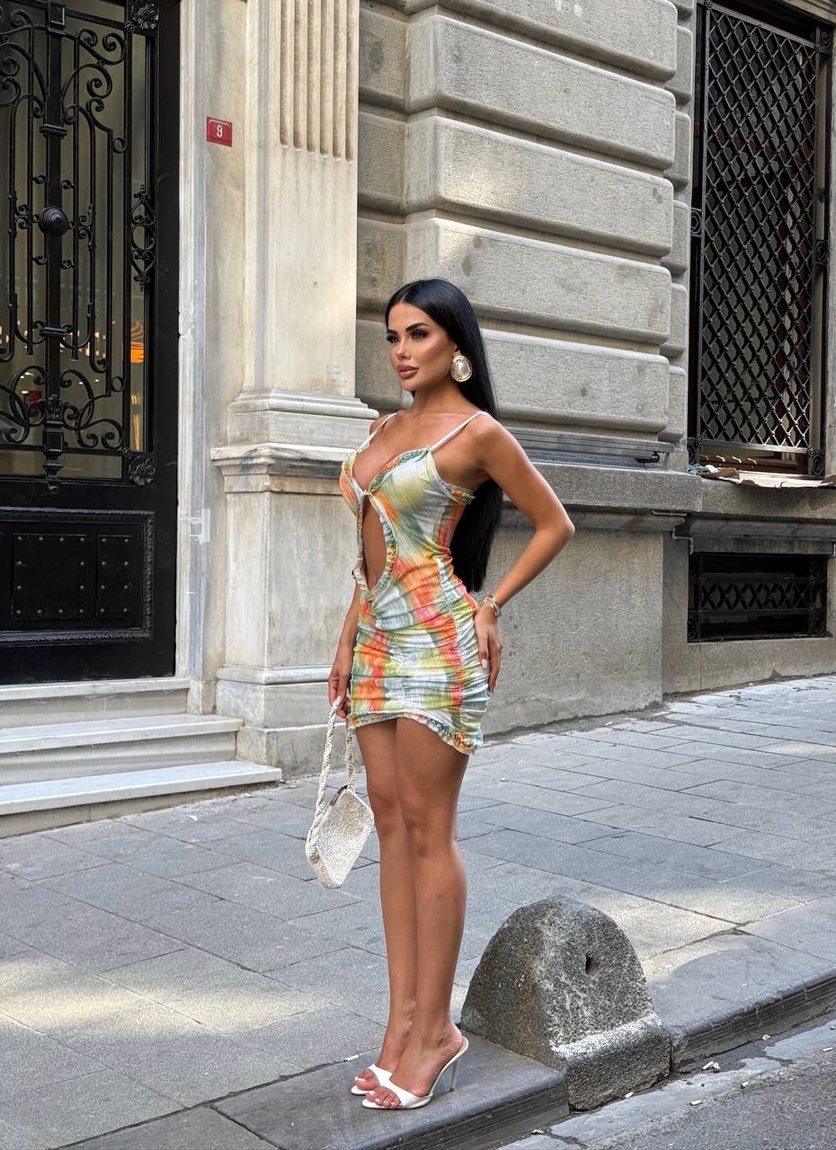 The Havana Cut-Out Ruffle Mini Dress Sunset Glow - 1229