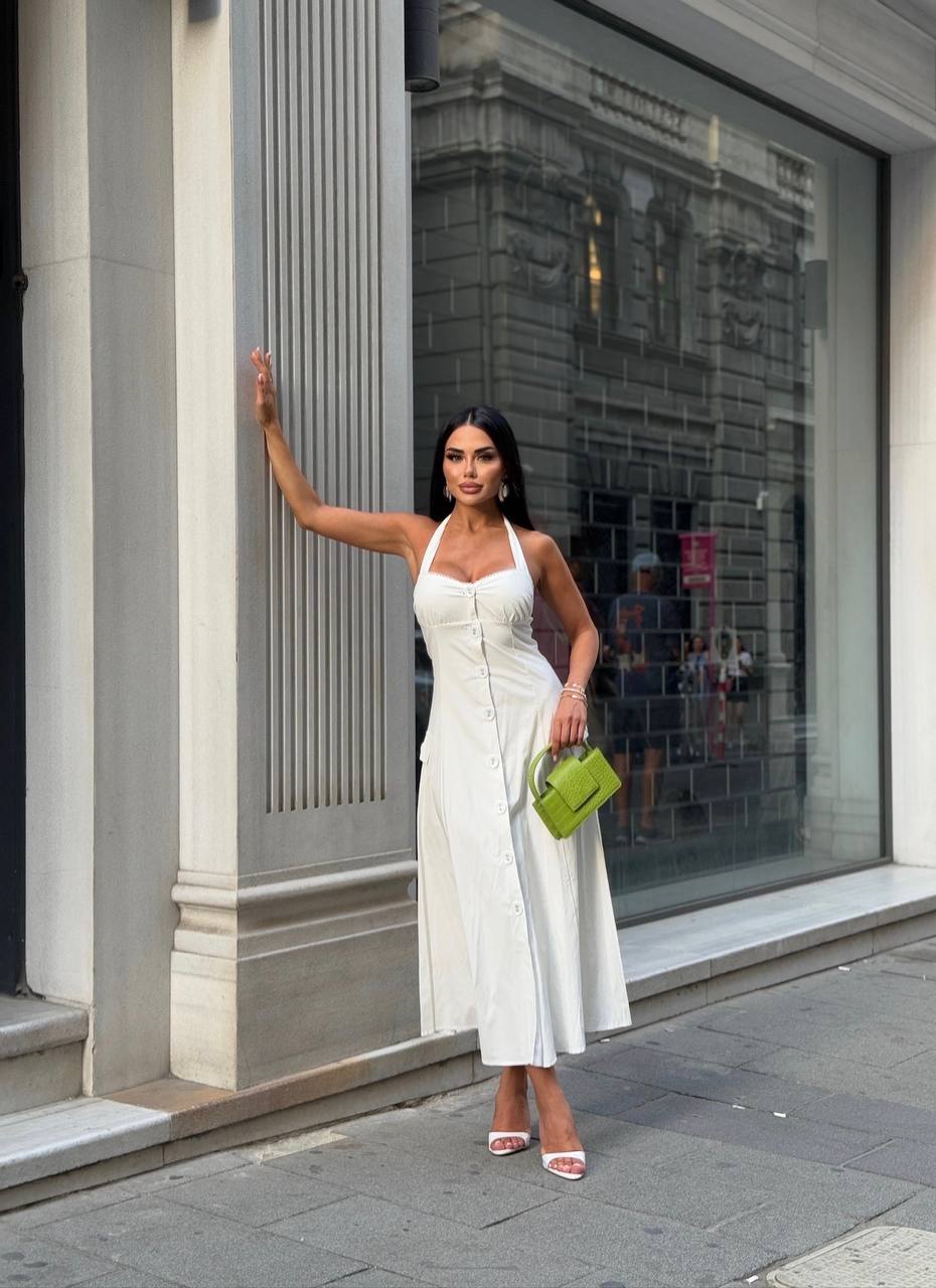 Riviera Backless Halter Midi Dress Elegant Summer Flow - 1230