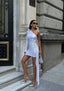 Radiant Edge Mini Dress One-Shoulder Draped Sash - 1248