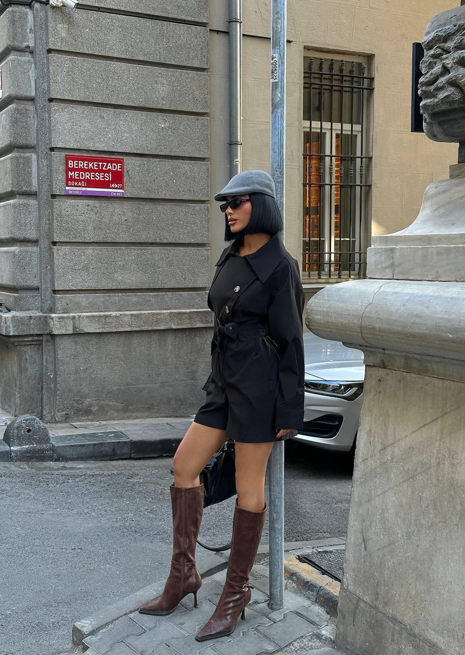 Urban Allure Romper Tailored Belted Trench Style - 1252