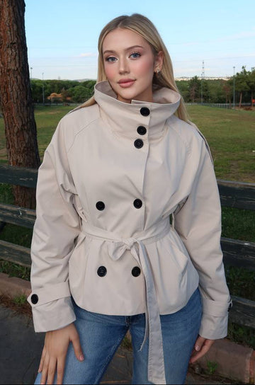 High-Collar City Trench – Short Belted Edition – 1254