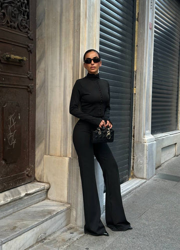 Midnight Aura Two-Piece Set High Neck Flared Pants 1264