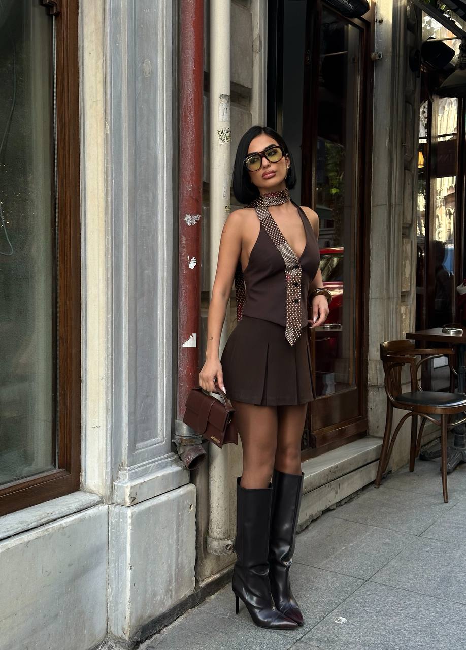 Midnight Muse Mini Skirt Set Halter Open-Back 1274