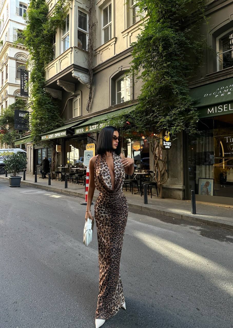 Luxe Leopard Backless Gown Maxi Dress– 1061