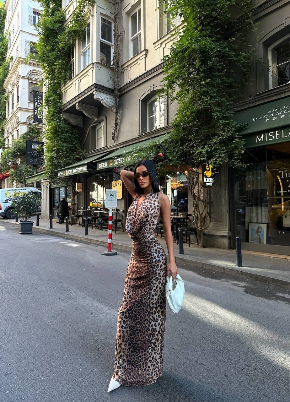 Luxe Leopard Backless Gown Maxi Dress– 1061