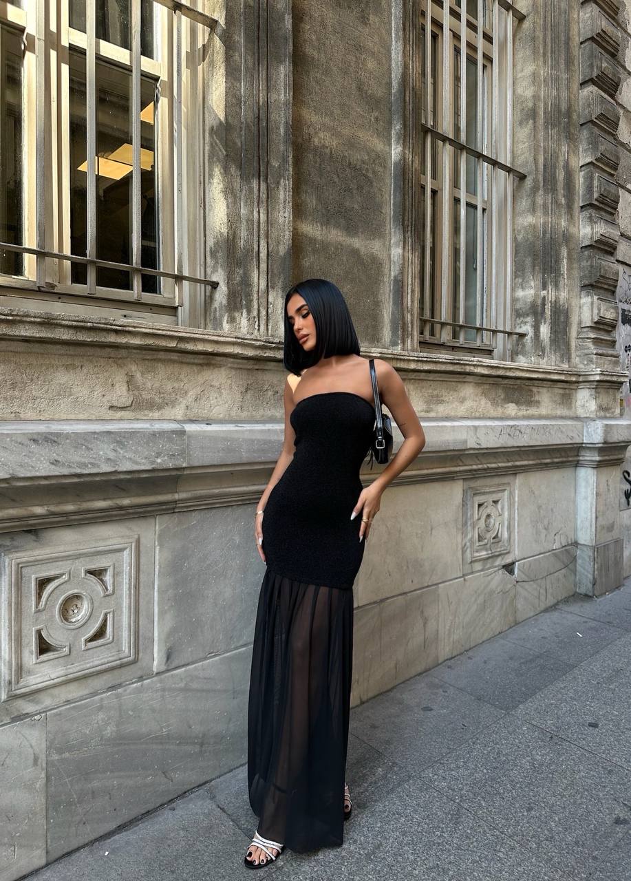 The Midnight Sheer Strapless Gown – 1060